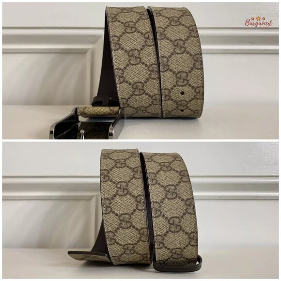 Authentic Gucci Brown GG Plus Monogram Canvas Silver Square Buckle Belt 85/34 - Picture 8 of 13
